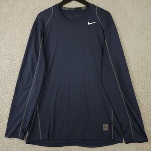 Nike Pro Shirt Mens Large Blue Dri Fit Long Sleeve Crew Neck Fitted Active Gym